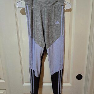 Adidas Girls Gray, Purple & Black 3 Striped Legging Size Large (14)